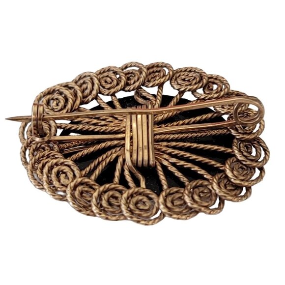 Gold Tone Wire Filigree Black, White Plastic Cameo Brooch Pin E824 - Picture 5 of 10